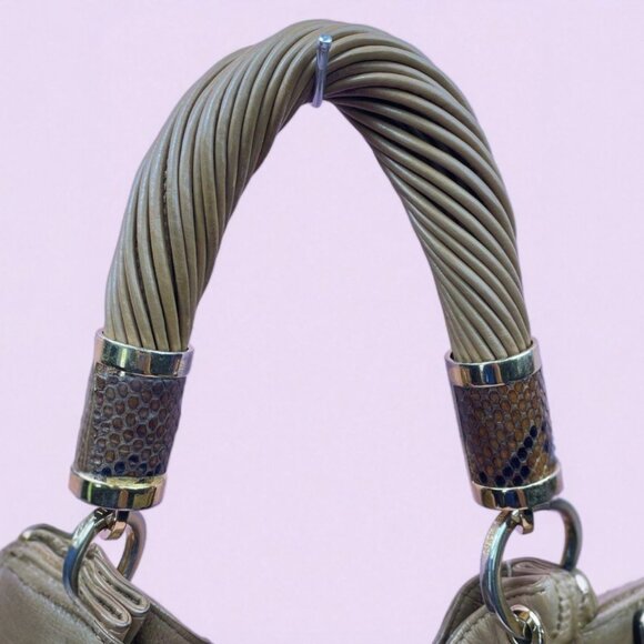 Michael Kors Collection Tonne Taupe Leather Python Trim Hobo Bag - Picture 2 of 4